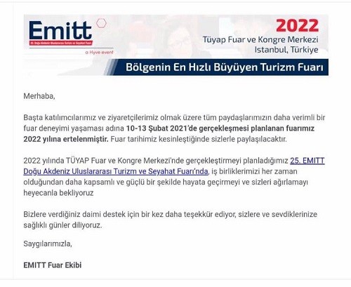 Turizm ve Seyahat Fuarı EMITT 2022’ye ertelendi