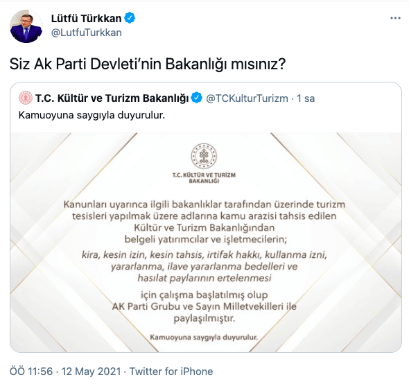 Lutfu Turkkan Turizm Bakanligi