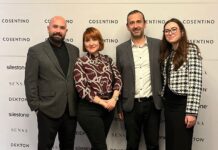 Cosentino 2024 Yılının Yeni Ürünlerinin Lansmanını Ankara’da Tamamladı Sol baştan; Hakan Fidan - (Yazarımız İç Mimar Mürde Deniz Berksan) Koray Kayıtmaz - Buse Kurtbay. Cosentino Türkiye Satış ve Pazarlama Ekibi