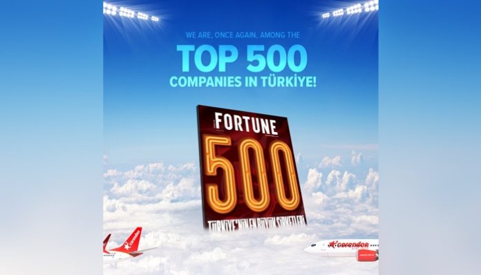 Corendon Airlines’ın Fortune 500 Türkiye listesinde 146. sırada yer almasını duyuran görsel